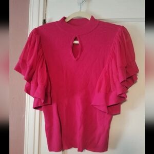 New York & Company Hot Pink Ribbed Knit Sweater Size Large